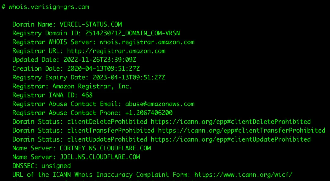 vercel-status.com 的 WHOIS 查询结果